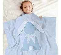 Couverture Bébé en Tricot, Surwin Couvertures Tissée de Moelleuses, Imprimé oreilles de lapin, Naissance Literie Chaud Hiver Gigoteuses d?emmaillotage pour Enfant Fille Garçon (Bleu d'eau,100x80cm)