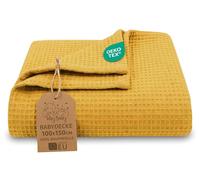 Couverture Bebe Gaufre nid d'abeille Coton mi-Saison Cadeau Doux | toutes saisons respirante légère naissance - poussette plaid enfant nouveau-né voyage Oeko-Tex certifié 100x150 Toffee