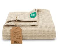 Couverture Bebe Gaufre nid d'abeille Coton mi-Saison Cadeau Doux | toutes saisons respirante légère naissance - poussette plaid enfant nouveau-né voyage Oeko-Tex certifié 75x100 Beige