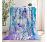 Couverture Bébé Moelleuse et Chaude Loup Animal Fantastique Attrape-Rêves À Plumes Thème - Plaid Flanelle Doux 70 x 100 cm pour Berceau et Poussette - Gris Hypoallergénique Cadeau de Naissance