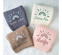Couverture Bébé Personnalisée,Couverture Personnalisée Bébé Avec Prenom,Couverture Bebe Naissance Cadeau Personnalisé,Tricot Couverture Bébé Siege Auto Couverture Et Doudou