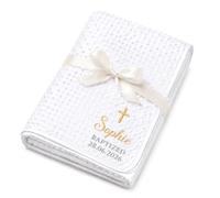 Couverture bébé personnalisée minky à pois en relief - Plaid naissance et baptême brodé prénom et date - Couverture douce double face - Cadeau bébé fille et garçon