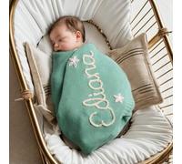 Couverture Bébé Personnalisée,Personnalisée Prenom À La Main Broderie Tricot Crochet Couverture Bébé Naissance Doux Et Respirant Coton Bio Couverture De Bébé Pour Bébé Fille Bébé Garçon Cadeau