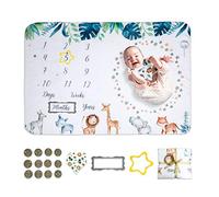 Couverture Bébé Photo Mensuelle, Couverture Étape Bébé Mensuelle, Accessoire de Toile de Fond de Photographie, Cadeaux de Douche de Bébé Personnalisés avec Jalon par Jour/Mois/Semaine/Année (Garçons)