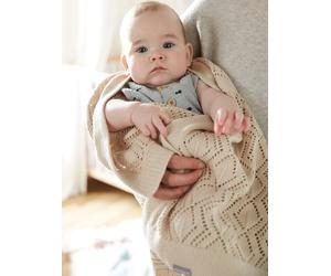 Couverture bébé tricot en coton bio* sable 75X100