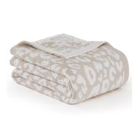 Couverture beige super douce à imprimé léopard guépard - Réversible - 152,4 x 203,2 cm - Tricot de plumes - Microfibre - Confortable, légère, moelleuse et chaude - Pour canapé, chaise, lit
