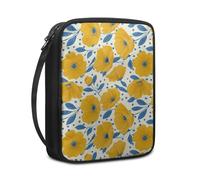 Couverture Bible Fleur Bleue Jaune Pochette Livre en Tissu Toile Polyeste avec Poignée et Fermeture éclair Housse de Protection pour Bible pour Femme Hommes 27.5x22.5x5.5 cm
