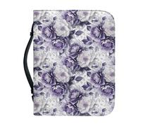 Couverture Bible Fleurs Violettes Imperméable Pochette Livre, Polyvalent Couverture Bible Cuir Pour Femmes Et Hommes, Peut Stocker Des Livres Et Des Stylos, Avec Poignée