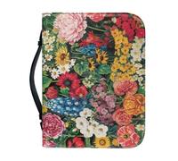 Couverture Bible Grand Fleurs Colorées Protege Livre Imprimée - 4 Tailles Différentes Couverture Bible Cuir, Avec Zip Poignée Imperméable pour homme et femme