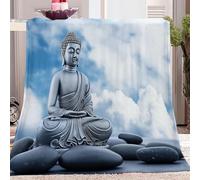 Couverture Bleu Couverture Polaire 70 x 100 cm Couverture Polaire en Microfibre Douce Avoir Bouddha de méditation Orientale Motif, Flanelle Jeté de Canapé en Douce Couverture en Peluche Chaude
