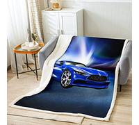 Couverture bleue en forme de voiture de course pour enfants, garçons, adolescents, décoration de chambre, voiture de sport, couverture polaire thème sport extrême, taille double (152,4 x 203,2 cm)