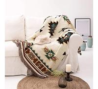 Couverture bohème, bohème, sud-ouest, amérindien, tribal indien, marocain, aztèque pour canapé, chaise, causeuse, lit, fauteuil inclinable, fenêtre, pompons décoratifs, 127 x 178 cm (127 x 177,8 cm,