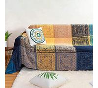 Couverture bohème, Couvre-lit en tissu chenille avec pampilles pour lit, canapé, chaise douce, franges de style bohémien (Bleu, Grand 220x260 cm)..