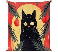 Couverture Branches de pin de Chat Noir de Noël avec des Plaid Polaire 150 x 200 cm Halloween en Flanelle L'automne, Couvertures et Plaids Chaude Douillet, pour Canapé lit Chaise Rouge Jaune
