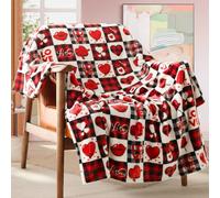 Couverture Cadeau de Saint-Valentin pour Maman, épouse - Jeté à Motif Rouge pour canapé, canapé ou lit - Couverture décorative en Flanelle de Luxe à Carreaux - Super Confortable et Confortable