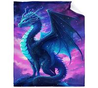 Couverture cadeau dragon pour filles de 8 à 12 ans - Jeté de dragons bleu violet pour garçons, enfants - Flanelle douce et pelucheuse - Cadeau d'anniversaire pour femmes, hommes et adultes - 127 x