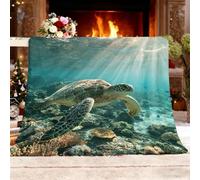 Couverture Cadeau L 100x130 cm Bleu Polaire Couverture Chaude Douce | Plaid Douillette Sherpa OcéAn Animaux Tortues Marines Pour Lits Canapés Chaises et Divans - Pour Toutes Les Saisons