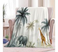 Couverture Canape Grande Taille Animal Girafe Palmier Plaid Polaire en Flanelle Douce et Chaude - Couverture Confortable pour Canapé Lit Enfants et Adultes, 130 x 150 cm Crème