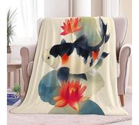 Couverture Canape Grande Taille Aquarelle De Poissons Et De Fleurs Plaid Polaire en Flanelle Douce et Chaude - Couverture Confortable pour Canapé Lit Enfants et Adultes, 220 x 240 cm Crème
