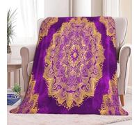 Couverture Canape Grande Taille Motif Mandala Traditionnel De Luxe Plaid Polaire en Flanelle Douce et Chaude - Couverture Confortable pour Canapé Lit Enfants et Adultes, 220 x 240 cm Violet