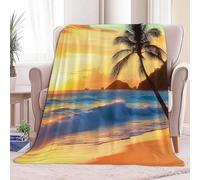 Couverture Canape Grande Taille Nature Palmiers Plage Plaid Polaire en Flanelle Douce et Chaude - Couverture Confortable pour Canapé Lit Enfants et Adultes, 180 x 200 cm Couleur Orange