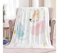 Couverture Canape Grande Taille Petite Fille Cygne De Dessin Animé Plaid Polaire en Flanelle Douce et Chaude - Couverture Confortable pour Canapé Lit Enfants et Adultes, 130 x 150 cm Blanc
