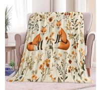 Couverture Canape Grande Taille Renard Floral De Style Pastoral Plaid Polaire en Flanelle Douce et Chaude - Couverture Confortable pour Canapé Lit Enfants et Adultes, 150 x 200 cm Crème