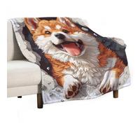Couverture Canapé Le Chien Corgi Plaid Canape Imprimé Animaux Chien Couverture en Flanelle Douce Et Chaude pour Filles Enfants Adultes Noël/Action De Grâces Anniversaire 80x130cm