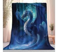 Couverture Canapé Lit 70×100 cm, Fantaisie Dragon Ailes Nuages Couverture en flanelle, Bleu noir Douce Jeté en Imprimée, Épais Couvertures Polaire d'automne Chaud Cadeau, Décoration d'intérieur Maison