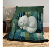 Couverture Canapé pour Chat - Douillette, Chaude, Moelleuse - en Flanelle Douce - Décoration de Animaux Mignons avec Impression numérique HD - Jolie Couverture pour canapé, lit - Bleu-Vert