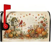 Couverture cardinale d'automne pour boîte aux lettres 53,3 x 63,5 cm | Rouge cardinal, couvercle de boîte aux lettres, nichoir, panier de récolte, feuillage d'automne, décoration extérieure