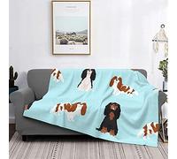 Couverture Cavalier King Charles Spaniel Manteaux Mixtes Chien Bleu Clair Flanelle Chaude Couverture en Peluche Polaire comme Couvre-lit/Draps de Lit 125 X 150 cm