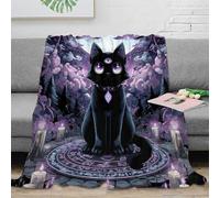 Couverture Chat Noir Mystique 3D Impression Microfibre Décor Maison Plaid Chat Sorcière Doux Canapé Lit Cadeau 80×90(200x230cm)