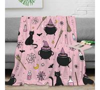 Couverture Chat Sorcière Magie 3D Impression Microfibre Décor Maison Plaid Douillet pour Adultes Ados Canapé Chambre 40x50(100x130cm)