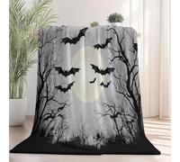 Couverture Chaude 180×200 cmHalloween Moderne Arbre Mort Chauves-Souris, Imprimée, Gris Couverture à Poils Ras Flanelle Douce Chaude et Confortable pour Canapé ou Lit, Convient à Toutes Les Saisons
