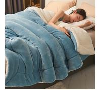 Couverture Chaude Double Couche en Flanelle & Sherpa,150x200cm Plaid Hiver Épais Ultra Doux, Couverture Polaire Uni,Bleu 2