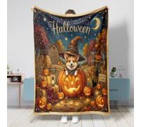 Couverture chaude et moelleuse en flanelle pour chien Corgi Halloween - 127 x 152,4 cm - Pour chambre à coucher, camping, canapé - Citrouilles