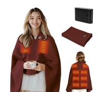 Couverture Chauffante,180x110cm Couverture Chauffante USB Sans Fil 9 Zones,Portable Plaid Électrique Rechargeable à Batterie 20000mAh,3 Niveaux de Chauffage,Poncho Chauffant pour Canapé,Bureau (Red)