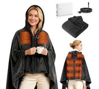 Couverture Chauffante,180x110cm Couverture Chauffante USB Sans Fil 9 Zones,Portable Plaid Électrique Rechargeable à Batterie 20000mAh,3 Niveaux de Chauffage,Poncho Chauffant pour Canapé,Bureau (Gray)