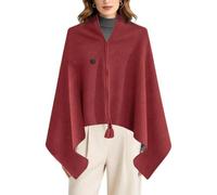 Couverture Chauffante à Porter Châle Couverture à Température Réglable | Poncho Chaud D'Hiver pour Femmes Dames Filles Mères Maison Bureau Appartement Dortoir Salon Rouge