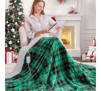 Couverture chauffante de Noël pour canapé, couverture d'hiver Sherpa à carreaux, 10 niveaux de chauffage et 8 heures d'arrêt automatique, cadeaux de chauffage rapide