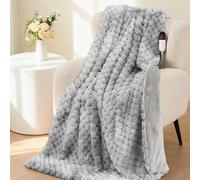 Couverture Chauffante Électrique 130x180 cm, Jacquard 3D Pétale en Peluche de Lapin & Flanelle, 6 Niveaux de Chaleur & Arrêt Auto 1-10H, Plaid Électrique Lavable pour Lit, Canapé, Bureau (Bleu)