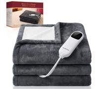 Couverture Chauffante Électrique 160x130cm Douce Lavable Gris | 9 niveaux de chaleur, protection anti-surchauffe. Tissu lavable, confort idéal, Chauffage Rapide Pour la Maison et le Bureau