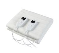 Couverture Chauffante Électrique pour 2 Personnes avec 2 Télécommandes Amovibles 3 Niveaux de Température Protection Anti Sur-Chauffe Polyester 160 x 140 cm Blanc