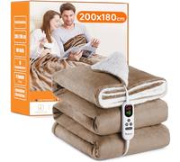 Couverture Chauffante plaid chauffant couette électrique 200x180cm, Flanelle Sherpa, 10 niveaux de température, 1 à 9 heures d'arrêt automatique, affichage numérique, lavable en machine, Kaki
