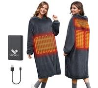 Couverture chauffante portable avec batterie,10000mAh,Pull Plaid Chauffante électrique sans fil flanelle,Couverture chauffante et confortable,Sweat à Capuche Couverture,Cadeau pour homme et femm