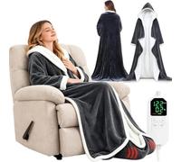 Couverture Chauffante Portative avec Manches et Poches pour les Pieds | Plaid Chauffant Électrique en Flanelle Douce, 6 Niveaux de Chaleur, Arrêt Automatique, Lavable en Machine