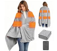 Couverture Chauffante Sans Fil 160x90 cm avec Batterie 16000 mAh 3 Niveaux de Chaleur Plaid Chauffant Électrique Portable, Poncho Chauffant pour Canapé, Bureau, Voyage, Camping (Gris)
