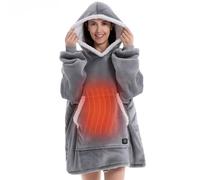 Couverture Chauffante USB À Capuche Avec 3 Niveaux De Chauffage, Polaire Moelleuse Et Chaude For Adultes(Gray,Built-in Button)