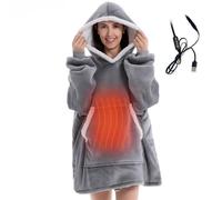 Couverture Chauffante USB À Capuche Avec 3 Niveaux De Chauffage, Polaire Moelleuse Et Chaude For Adultes(Gray,Controller with Cable)